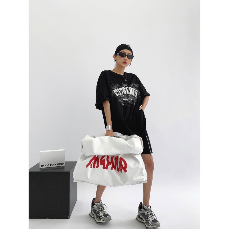 COZOK Áo Thun Tay Ngắn Dáng Rộng In Hình Bọt Biển Thời Trang