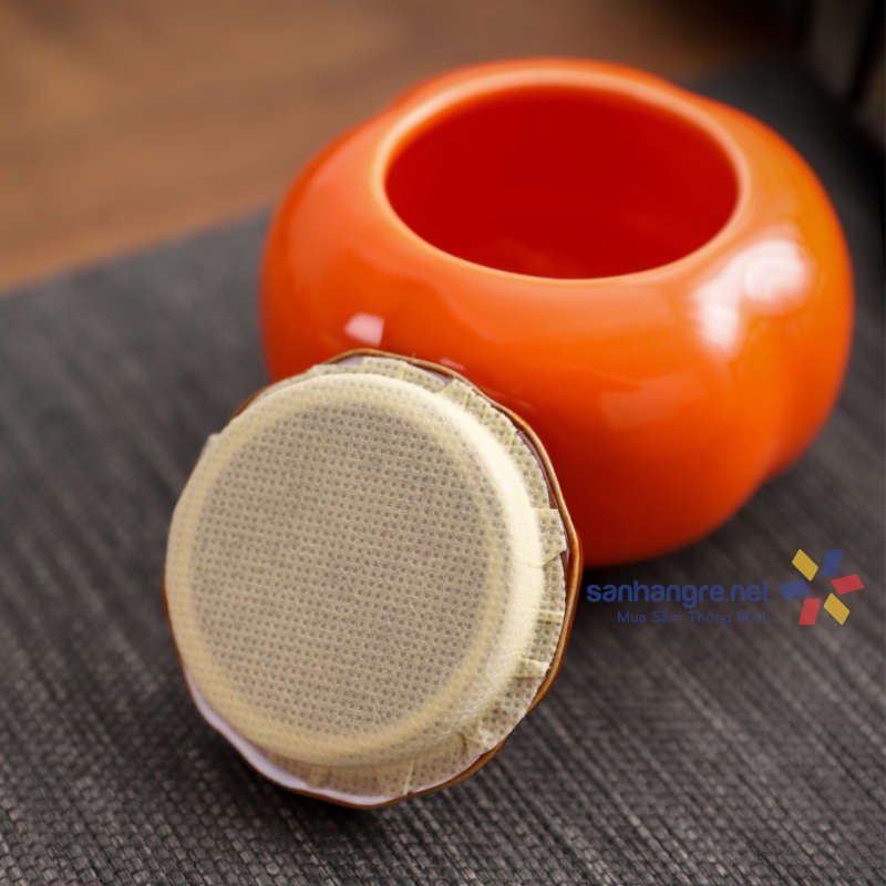Bộ ấm chén pha trà gốm sứ Trung Hoa Kung Fu dáng quả hồng - Bộ Quà biếu Tết Nhâm Dần 2022 đặc sắc