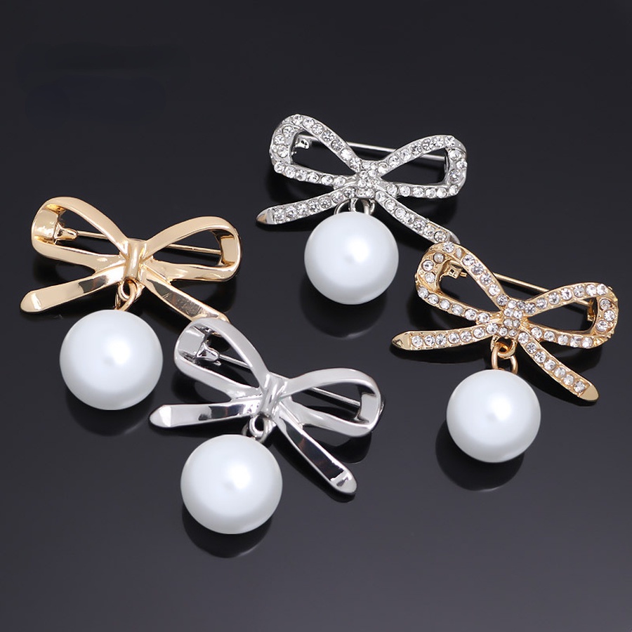 Ghim Cài Áo Hình Nơ Đính Ngọc Trai Nhân Tạo Thời Trang