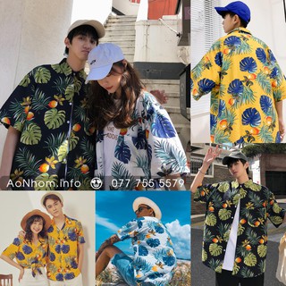 Áo sơ mi đi biển mềm mát - Trái đào - Có đủ size S, M, L, XL, XXL, XXXL, Em Bé - Có size trên 100kg