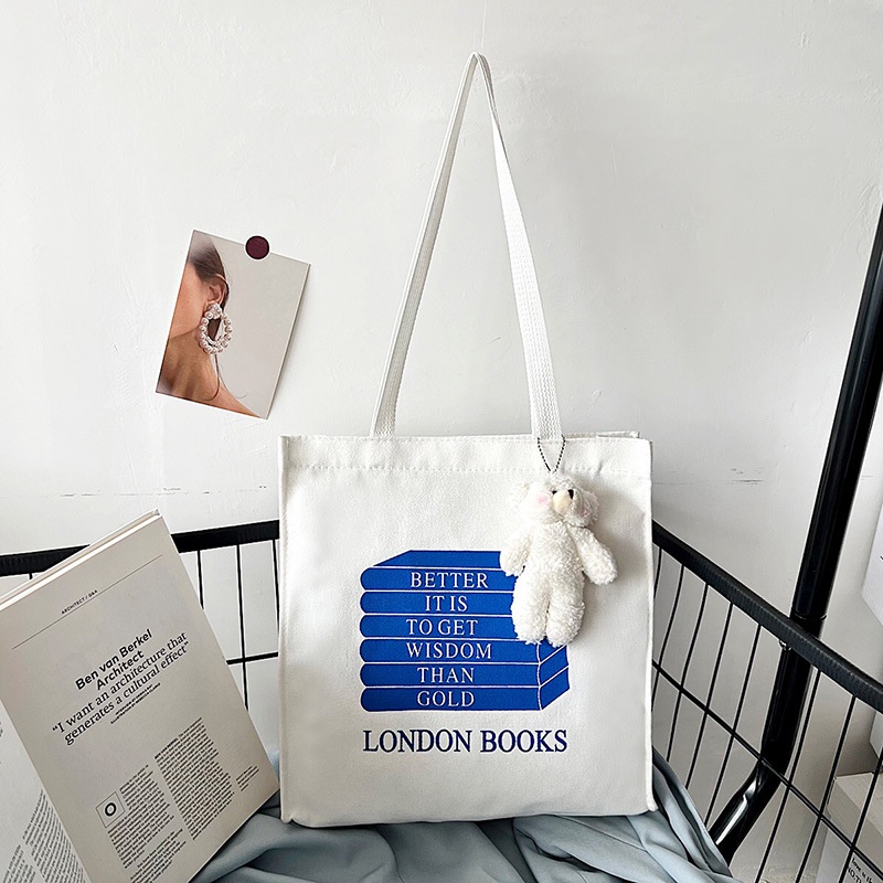 Túi Xách Vải Canvas Cỡ Lớn In Chữ Tiếng Anh Đơn Giản Phong Cách Retro Hàn Quốc