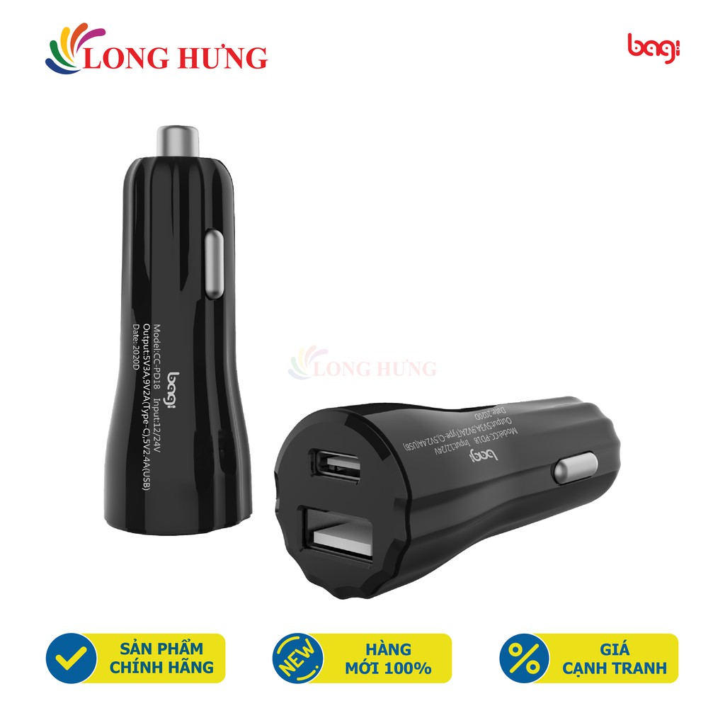 Cốc sạc xe hơi Bagi 1USB 1Type-C 18W CC-PD18 - Hàng chính hãng