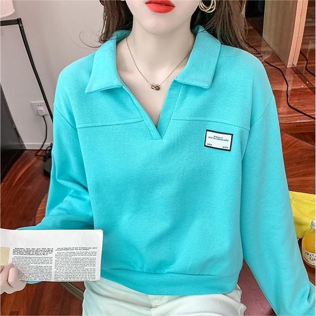 【ZHELIHANGFEI】Áo Dệt Kim Tay Dài Cổ Bẻ Lưng Cao Dáng Rộng Phong Cách Thời Trang Mỹ