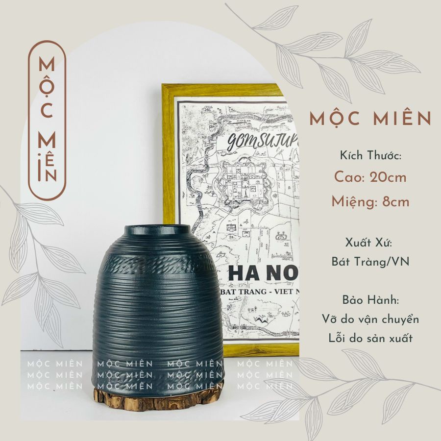 Bình hoa gốm men mộc Đen Nhám Gốm Mộc Miên, lọ hoa decor trang trí gommocmien nhiều mẫu xuất xứ Bát Tràng