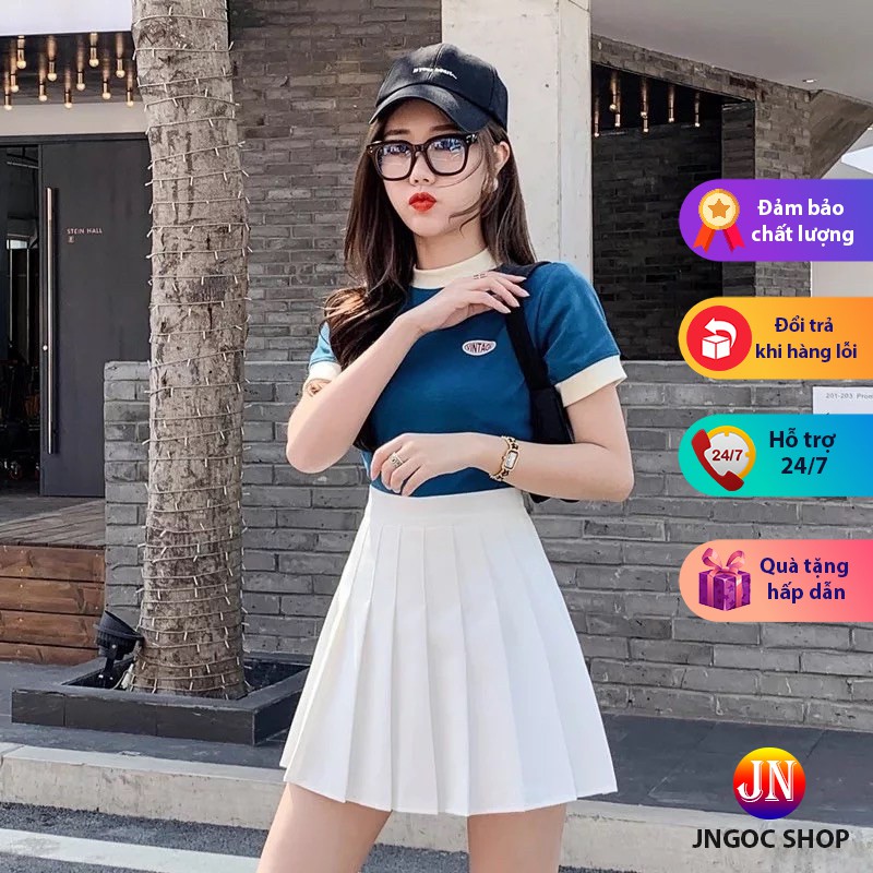 Chân váy ngắn xếp ly lưng cao, Chân váy xòe chữ A cạp cao đen trắng xếp ly ngắn | BigBuy360 - bigbuy360.vn