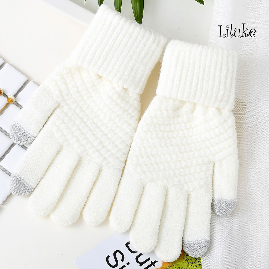 1 Đôi Găng Tay Dệt Kim Chống Trượt Có Thể Chạm Màn Hình Cảm Ứng Cho Nam Nữ