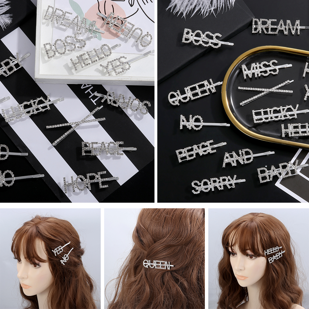 Kẹp Tóc Hình Chữ Đính Đá Lấp Lánh Cho Nữ