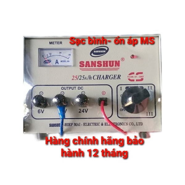 Máy Sạc Bình Ắc quy 6V-12V-24V sanshun 25A dung cho ắc quy 125Ampe