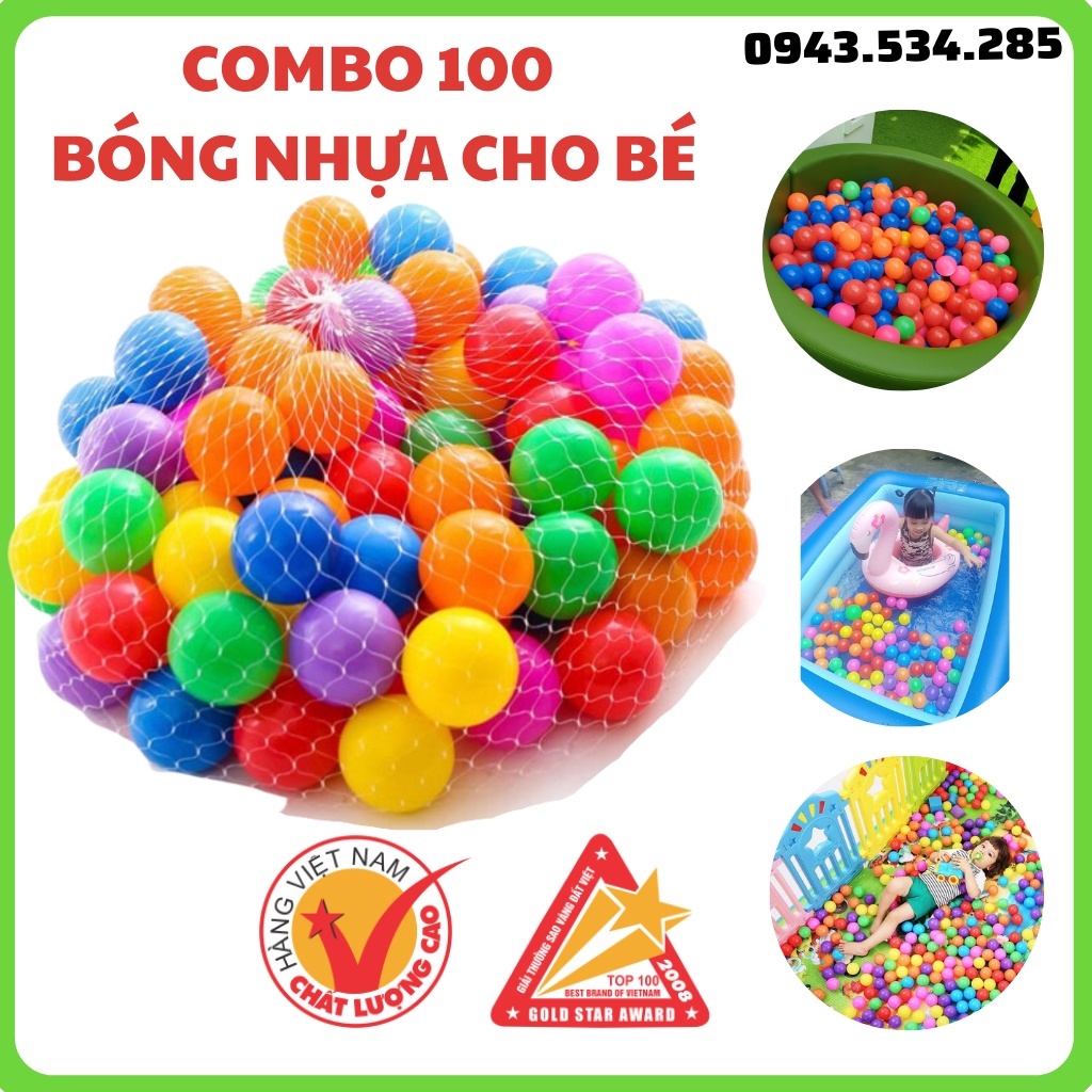 100 bóng nhựa chơi lều banh, Thả bể bơi cho bé, bóng chất liệu nhựa nguyên sinh không tái chế, không độc hại