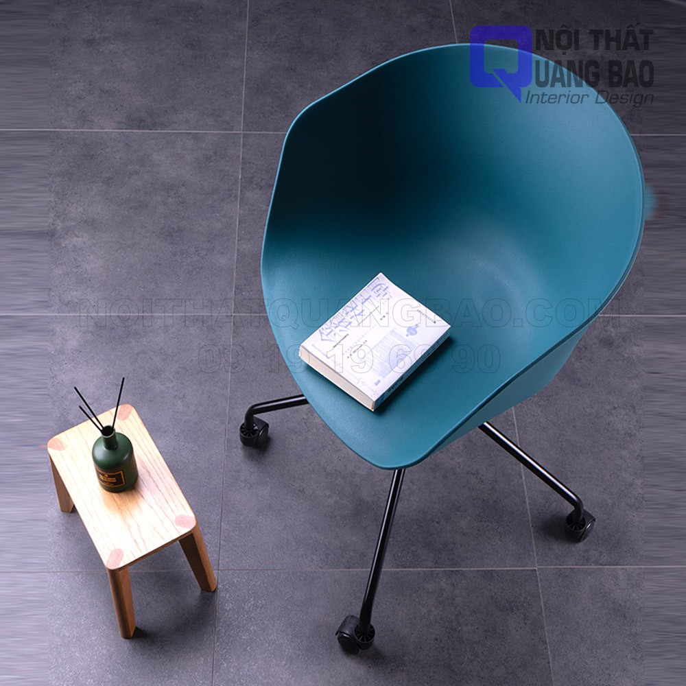 Ghế Hay 24 Lưng Nhựa PP Cao Cấp, Chân Sắt Sơn Tỉnh Điện Có Bánh Xe Di Động Màu Trắng Hoặc Đen (QB-NT-GCF34)
