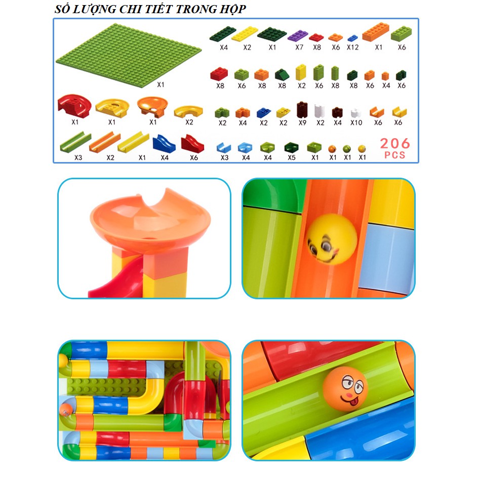 Bộ xếp hình cầu trượt cho bé (206 chi tiết) - Đồ chơi lắp ráp thông minh phát triển tư duy