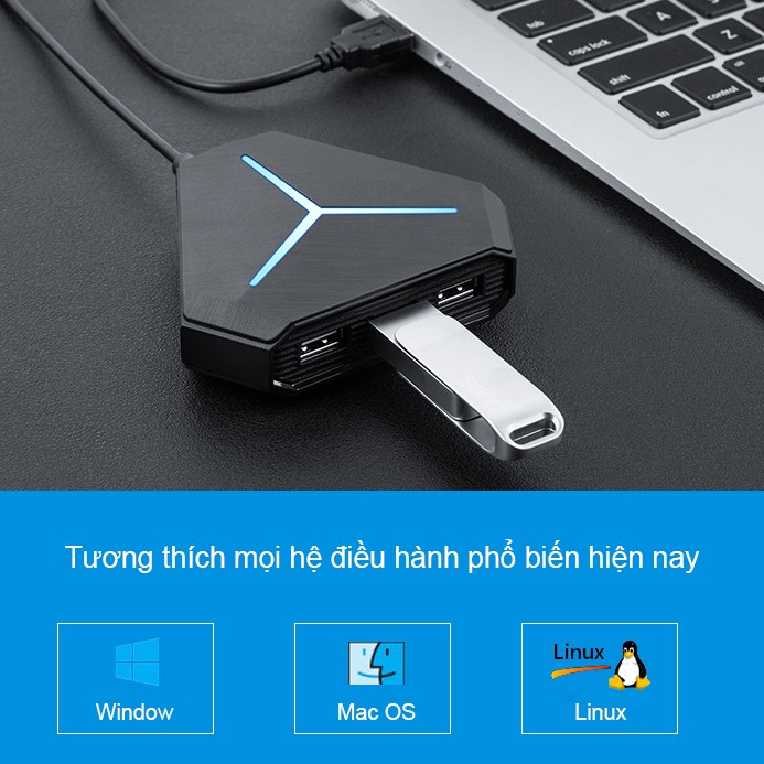 Bộ chia cổng HUB USB SIDOTECH mở rộng kết nối đa năng 6 cổng USB tốc độ cao, cổng Audio, đầu đọc thẻ nhớ, đèn LED | WebRaoVat - webraovat.net.vn