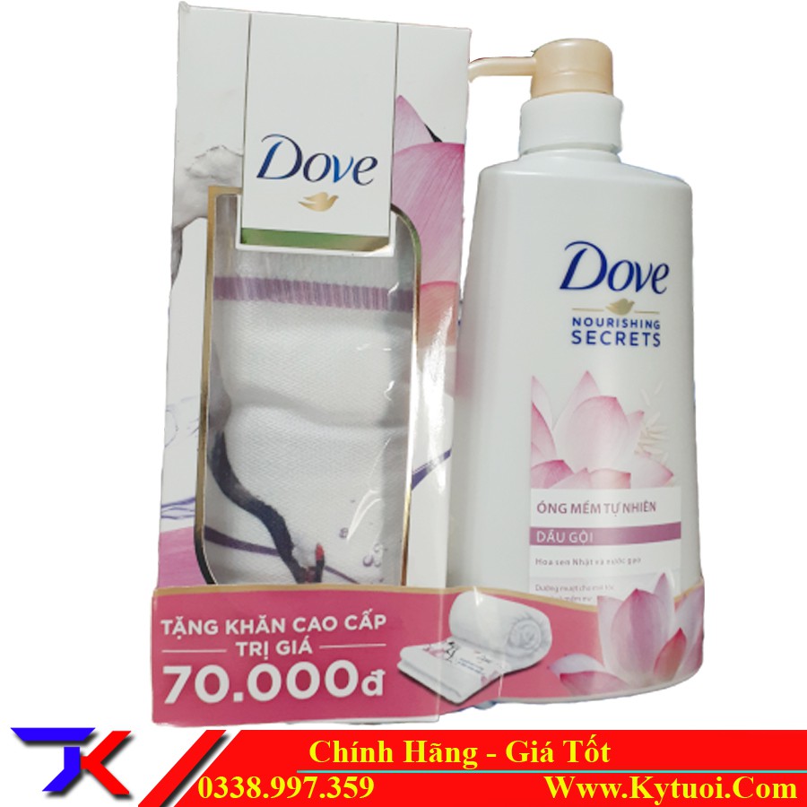 Dầu gội Dove óng mượt tự nhiên hoa Sen Nhật và nước gạo 650g