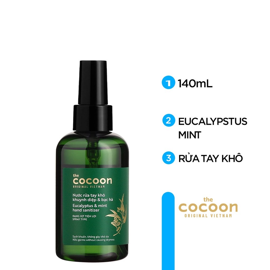 Nước rửa tay khô khuynh diệp và bạc hà Cocoon 140ml