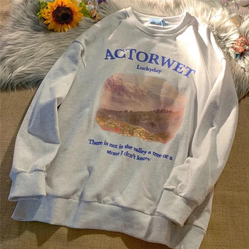 HIIXIIVI Áo Sweater Tay Dài Cổ Tròn Oversize In Họa Tiết Thời Trang Hàn Quốc Cho Nam Nữ
