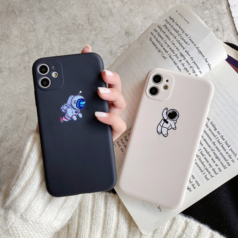 Ready Stock iPhone 12 11 Pro Max 12 Mini Se2020 X Xr Xs Max 8 7 6 6s Plus Phone Case Side Printed Cartoon Spaceman TPU Anti-fall  Soft Back Cover