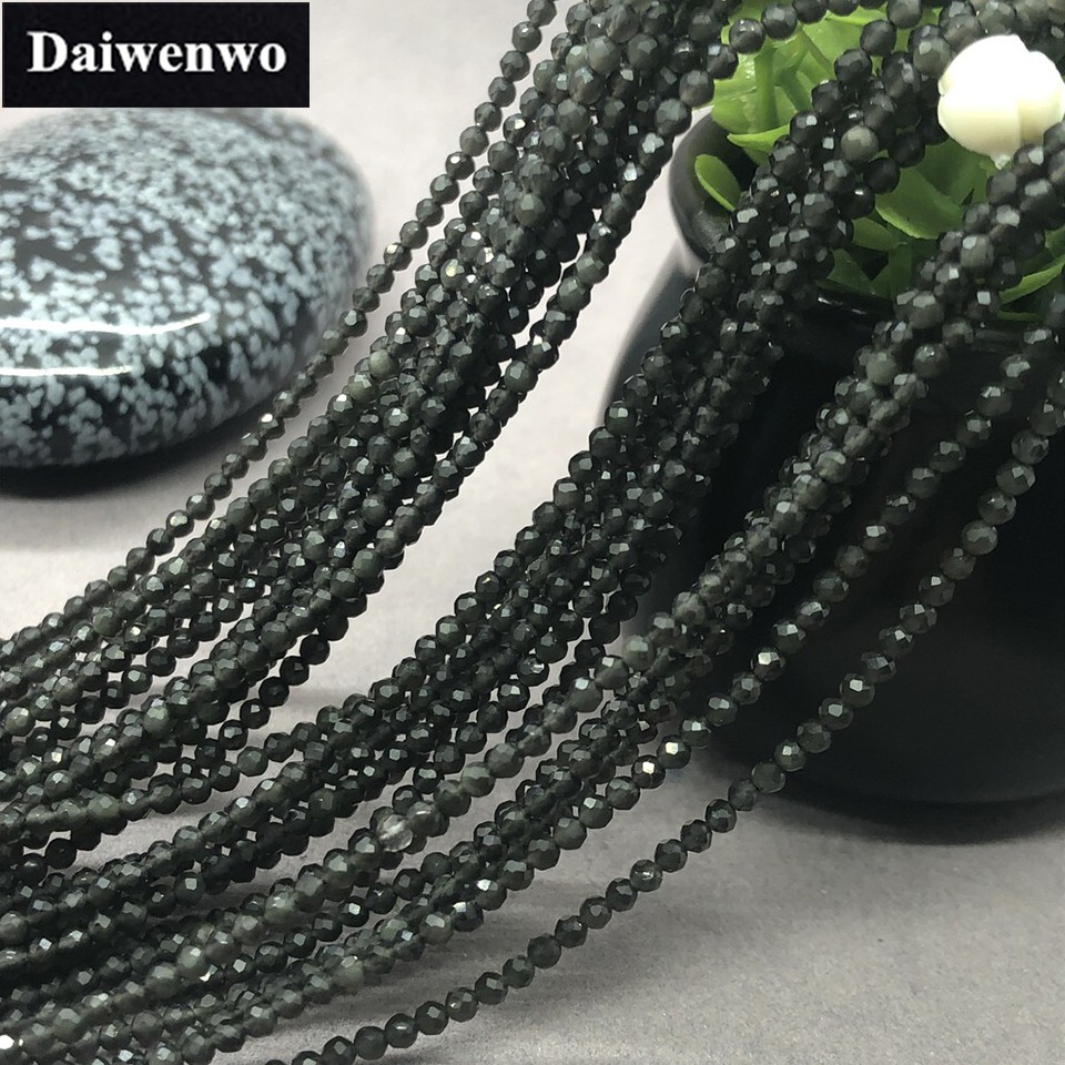 Chuỗi hạt mã não màu đen tự nhiên sáng bóng 2/3/4mm dùng làm trang sức DIY