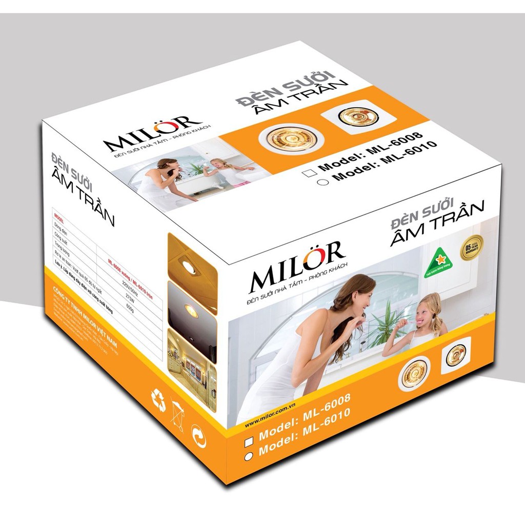 Đèn sưởi hồng ngoại 1 bóng âm trần Milor ML-6010