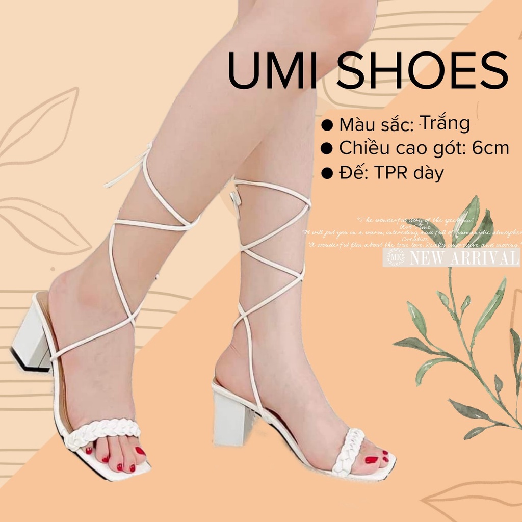 [DÁNG MỚI] Giày sandal cao gót 6cm quai ngang mảnh quấn quanh xoắn tết bện đan bính phồng kiểu mới hot trend mũi vuông