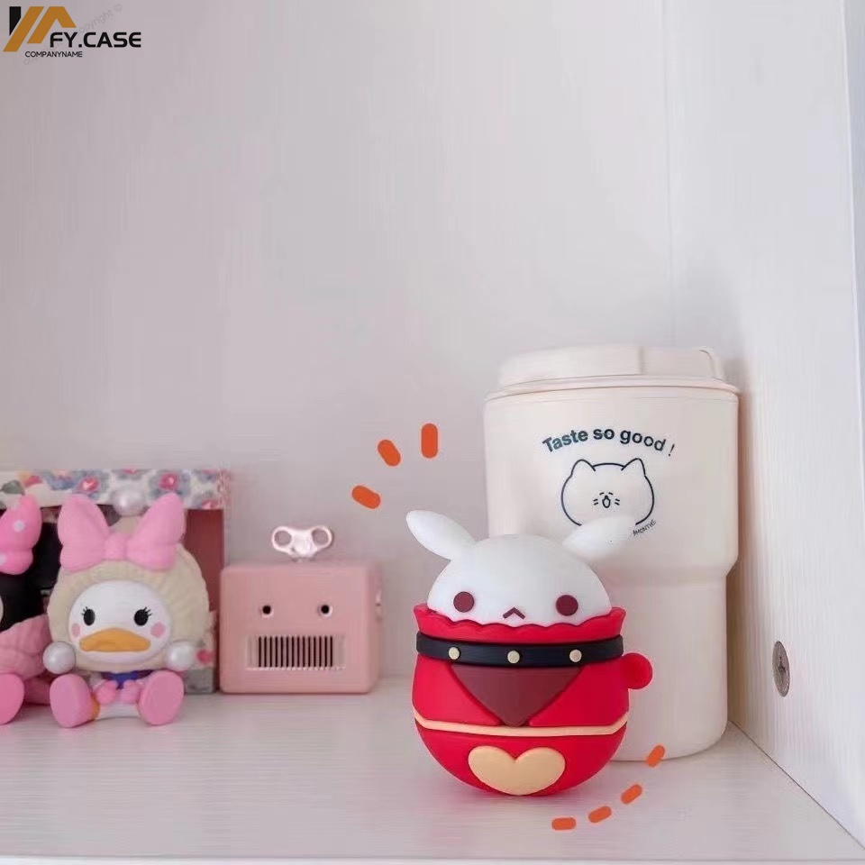 Vỏ Bảo Vệ Hộp Sạc Tai Nghe Airpod 1 2 3 Pro Bằng Silicone Hình Thỏ 3D Có Móc Ốp