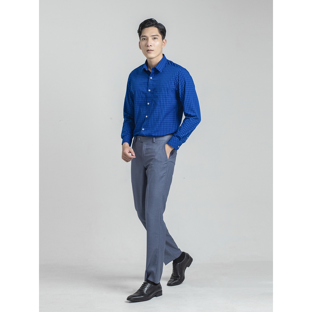 [MẪU MỚI] Áo sơ mi nam dài tay ARISTINO họa tiết kẻ xanh than nam tính, lịch sự, cotton thoáng khí - ALS24001