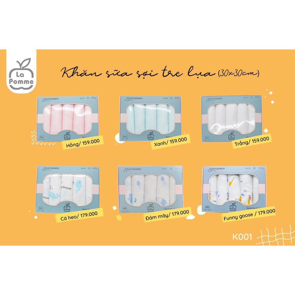 [CHÍNH HÃNG] Set 5 khăn sữa sợi tre lụa mềm mại (30x30) La Pomme
