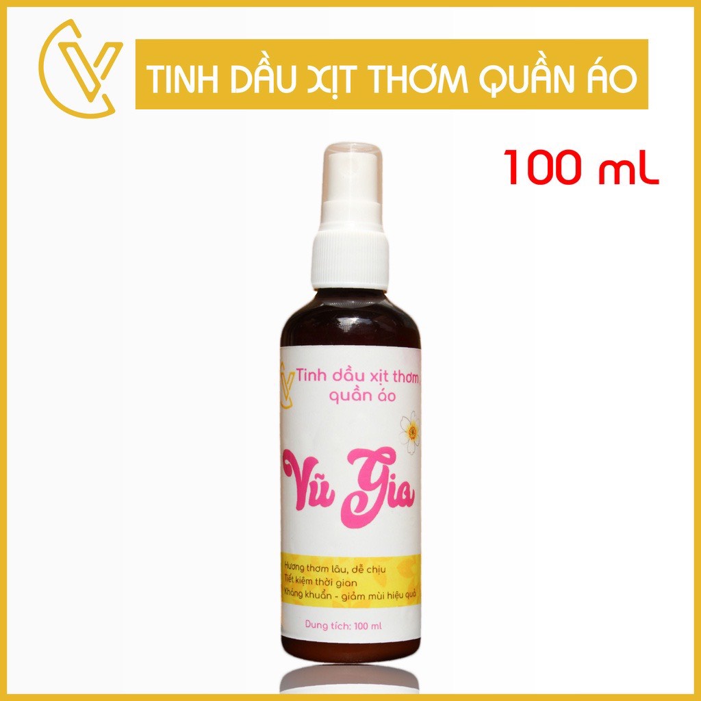 Chai xịt thơm quần áo Vũ Gia | Xịt 1 lần thơm cả ngày giúp tiết kiệm thời gian và chi phí xả quần áo chai 100ml