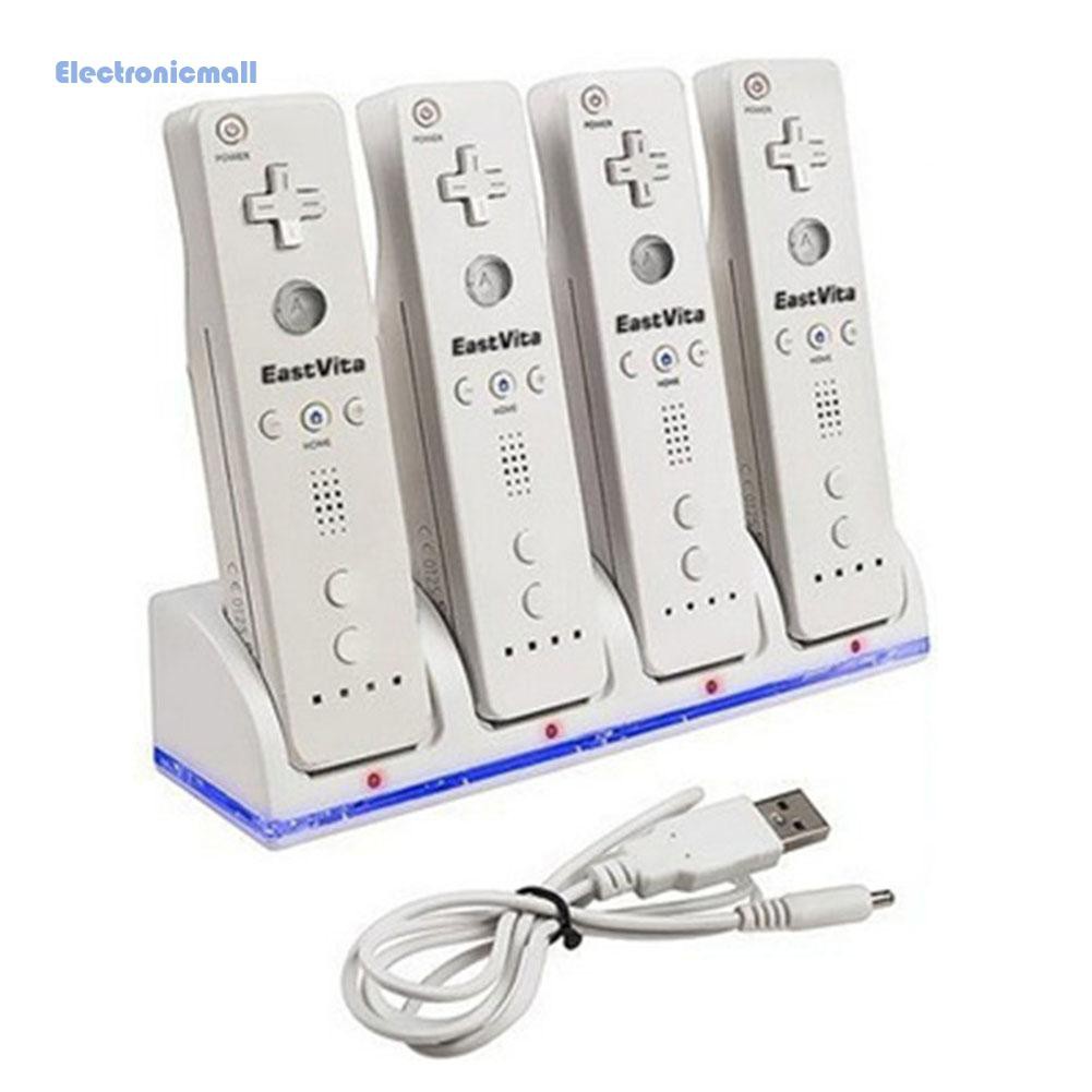 ElectronicMall01 4 Port Charger Stand Charging Dock Station w/USB Cable for WII Game Console