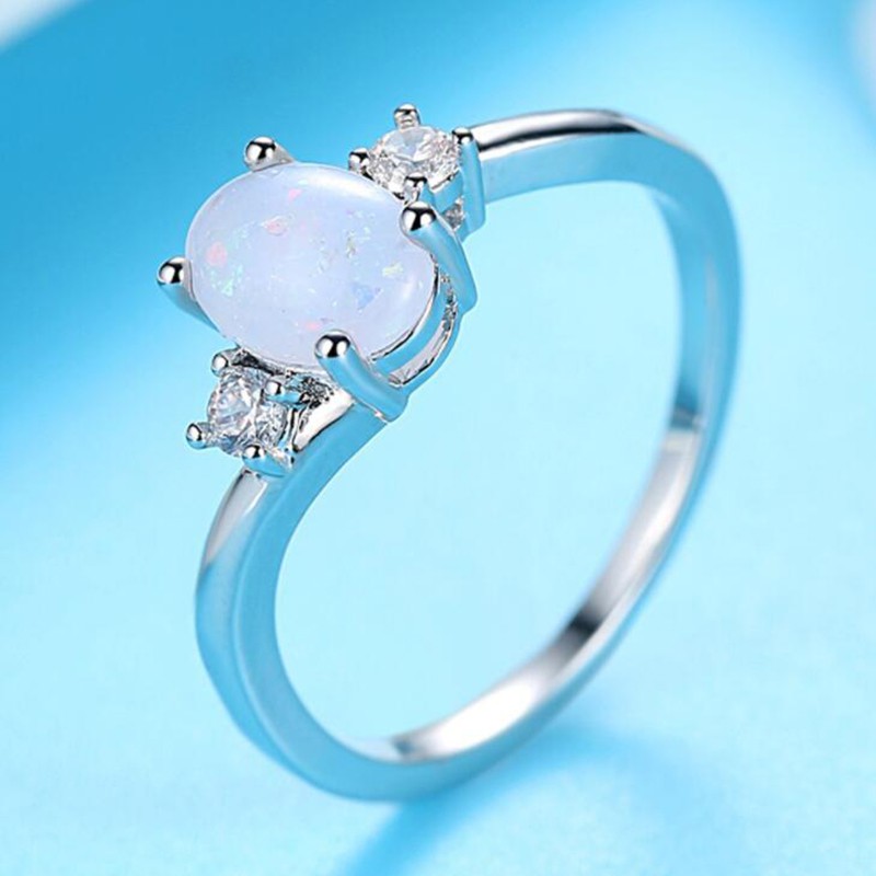 Nhẫn Mạ Bạc Đính Đá Opal Trắng Thời Trang