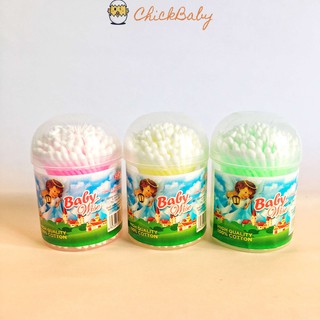 Tăm bông sơ sinh, bông tăm trẻ em, bông ngoáy tai cho trẻ đầu nhỏ Hộp Tròn 100% gòn an toàn ChickBabyShop