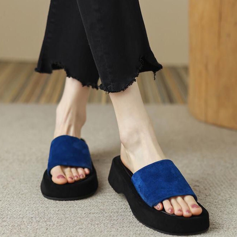 Dép đế xuồng IELGY bằng da thời trang đi biển cho nữ