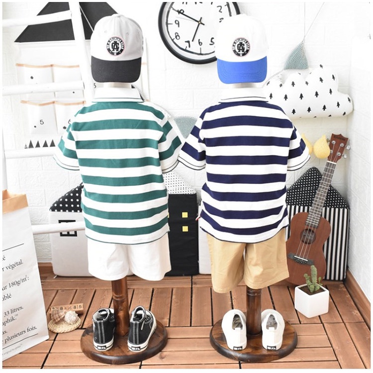 Áo polo bé cho trai, gái. vải Cotton CVC, chuẩn form, sang chảnh. Kẻ sọc Tím Than. NEWBETTY BLATH