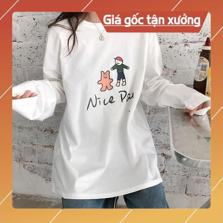 Áo thun tay dài form rộng unisex Nice Day nam nữ ulzzang áo nam nữ unisex freesize ulzzang giá rẻ !