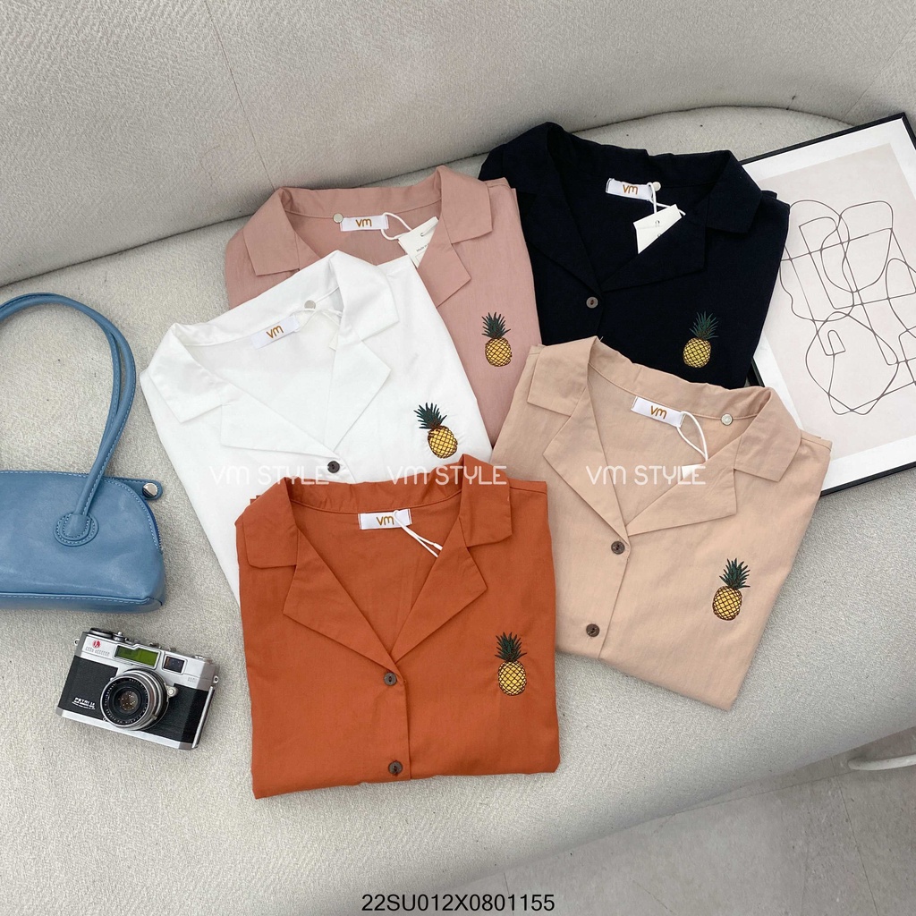 Áo sơ mi tay ngắn VMSTYLE cổ vest thêu trái thơm -11061- SMU00123