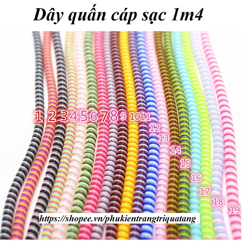 [Siêu Rẻ, Siêu Dài] Dây Quấn Cáp Sạc 3 Màu Dài 1M4 - Bảo Vệ Dây Cáp Sạc - Có Nhiều Màu Để Chọn