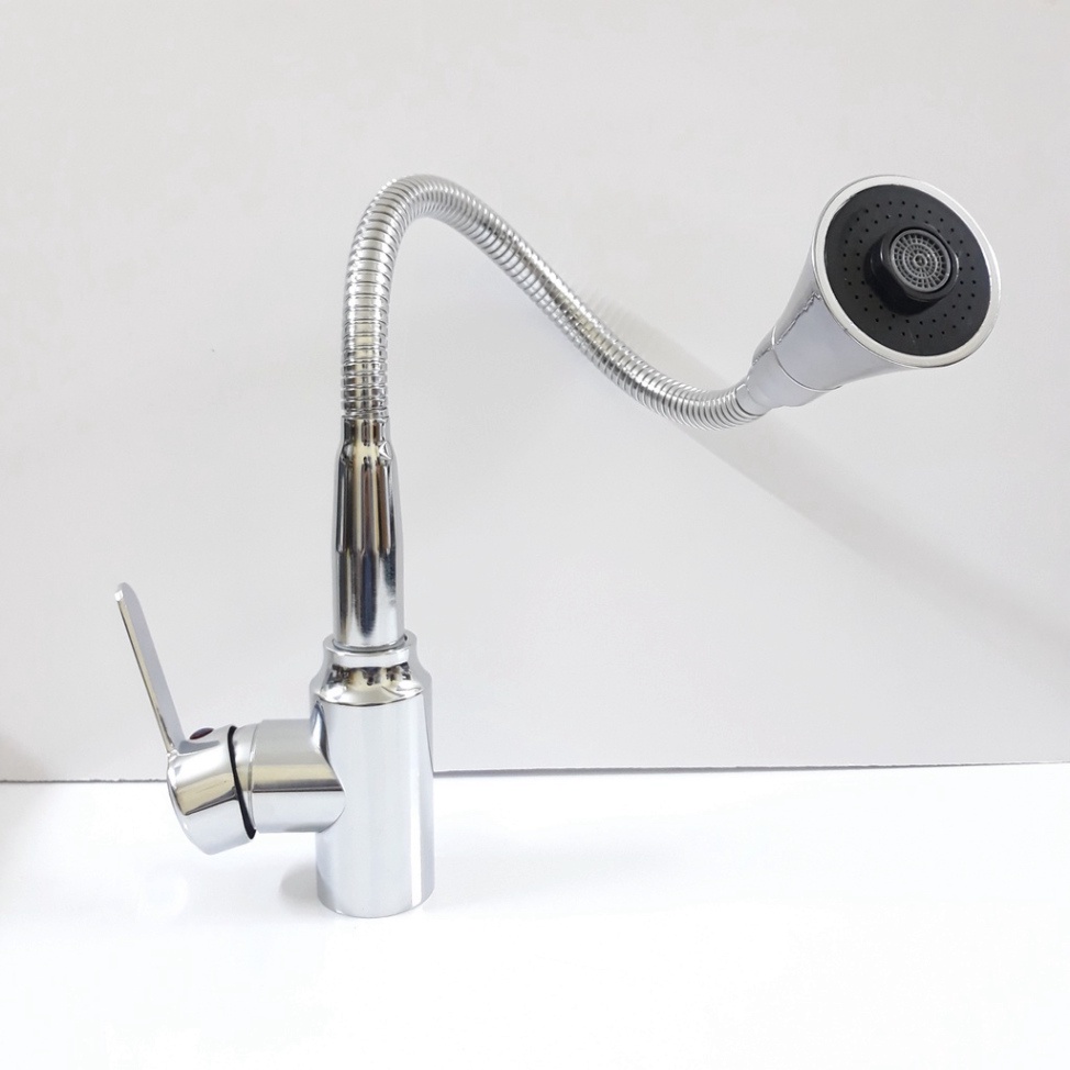 [ Hàng Mới Về ] Vòi rửa chén bát nóng lạnh inox màu bạc cao cấp loại cần mềm cổ bi xoay 360 độ, đầu vòi hình Nón