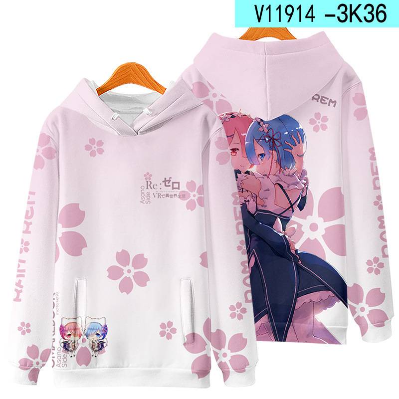 Áo Hoodie Tay Dài Dáng Rộng In Hình Anime GP41 Re Zero Rem Ram PG41 Thời Trang Cho Nam Và Nữ