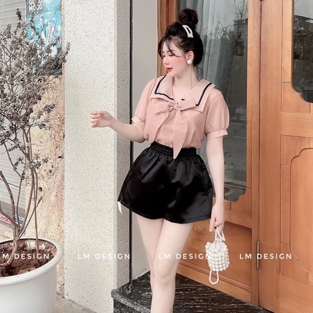 Áo sơ mi nữ cộc tay viền cổ tiểu thư