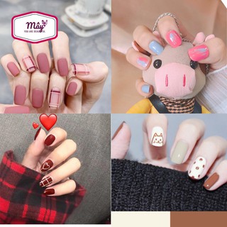 Set 24 móng tay giả đẹp trang trí họa tiết 3D dễ thương kèm keo AK