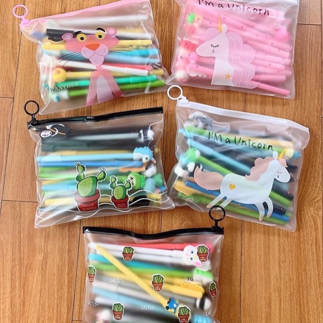 Set 20 bút hoạt hình tặng kèm túi zip
