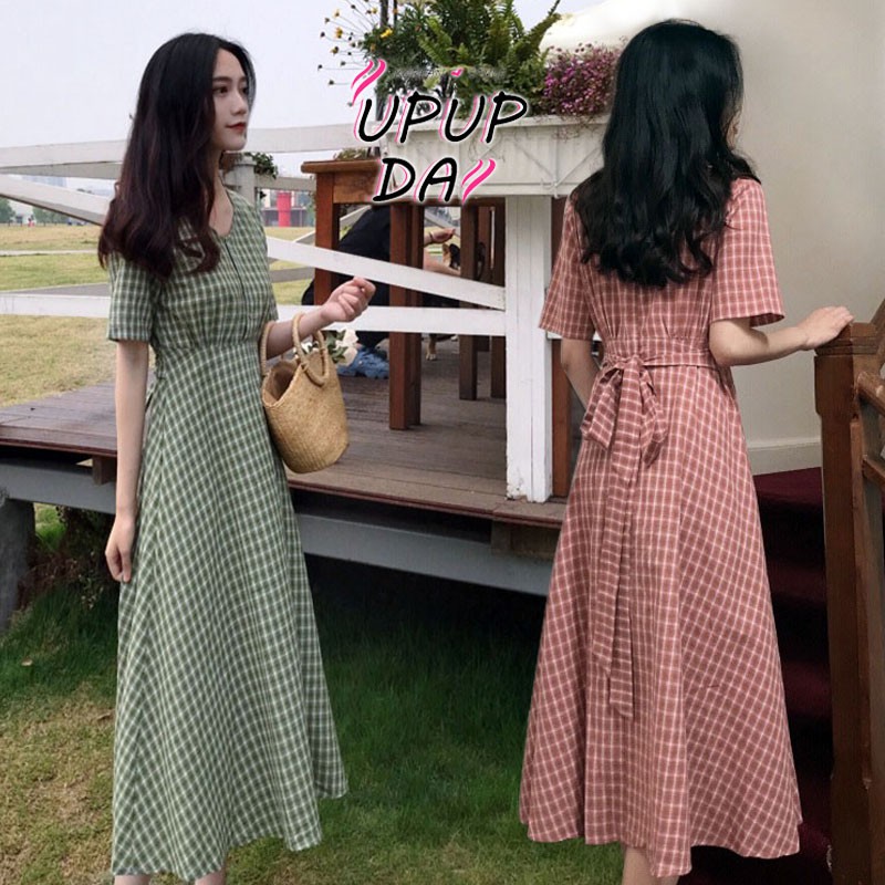 Đầm Sọc Ca Rô Đỏ Phong Cách Hàn Quốc Dành Cho Nữ Size S-2Xl