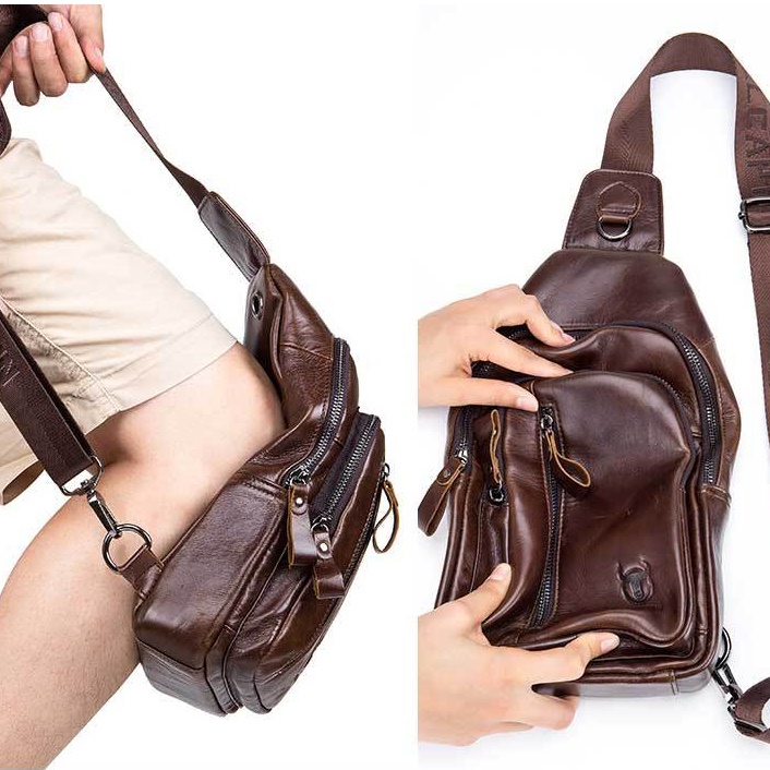 Túi đeo chéo nam da bò thật cao cấp mini chống nước phong cách thời trang trẻ dùng đi du lịch giá rẻ CS01