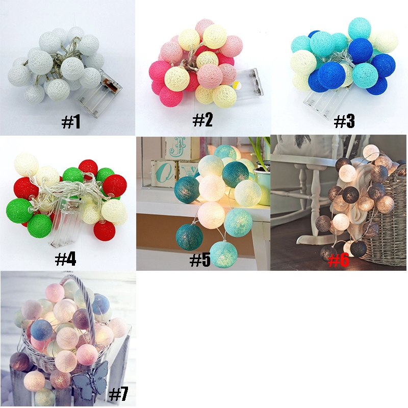 Dây đèn 20 LED có quả bóng cotton nhiều màu để trang trí đám cưới/giáng sinh