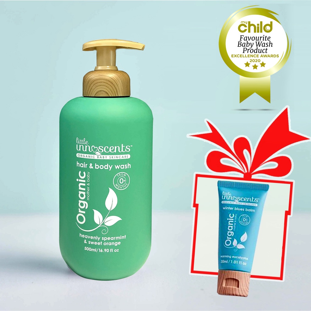 Combo mua Sữa Tắm Gội Toàn Thân Hữu Cơ Hương Cam & Bạc Hà LITTLE INNOSCENTS 500ml Tặng Kem Giữ Ấm Mùa Đông Hữu Cơ LITTLE