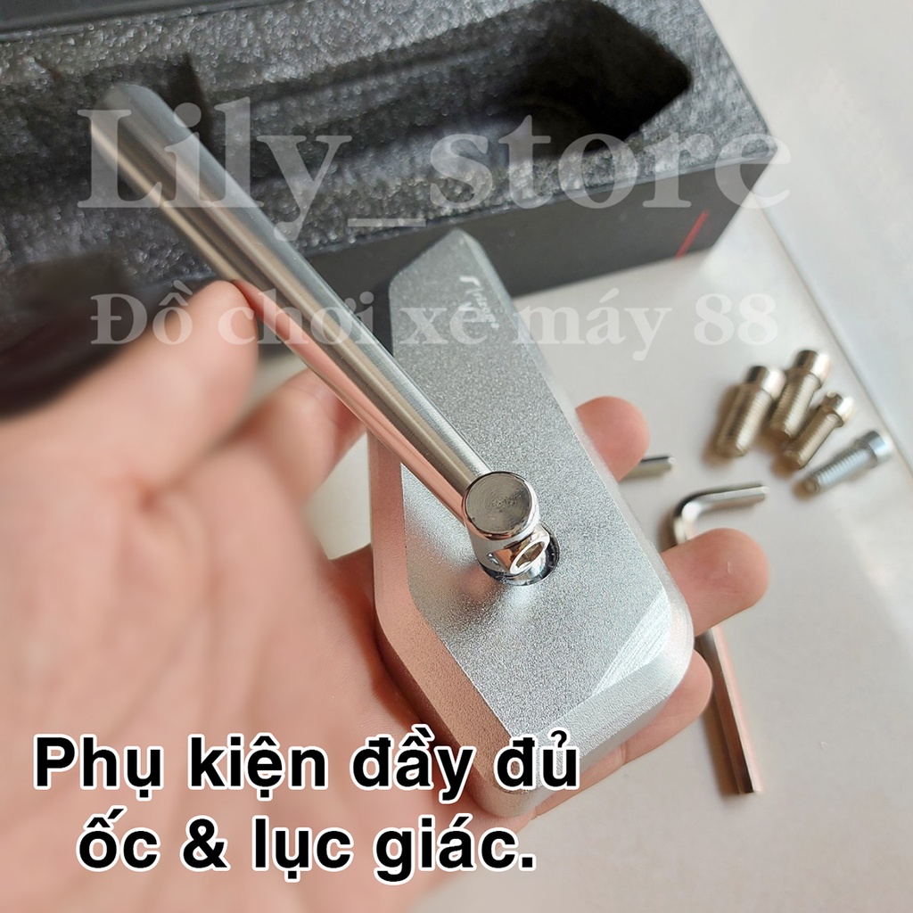 Gương kính chiếu hậu Rizoma 744 nhôm CNC nguyên khối gắn mọi loại xe kèm cây lục giác và ốc gắn