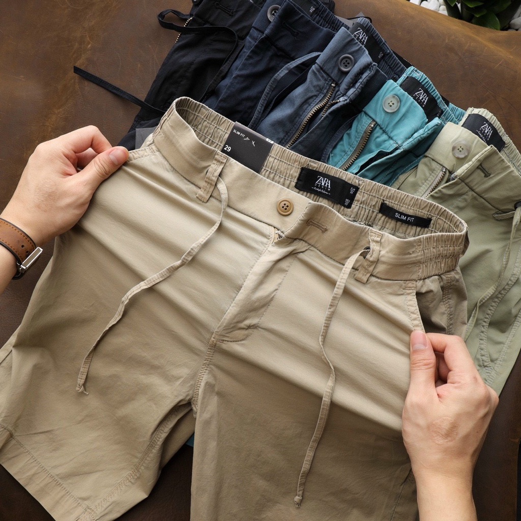 Quần Short Kaki Lưng Thun Khóa Kéo Dây Rút Phong Cách Đường Phố Gam Màu Basic Trẻ Trung - 2 Màu || ZR