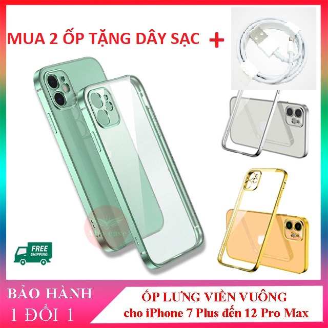 Ốp iphone - Ốp Lưng Trong Dẻo Giả Viền Vuông Mạ Màu iphone 7 Plus 8 Plus X, Xs max, 11, 11 Pro 11 Pro Max 12 12 Pro Max