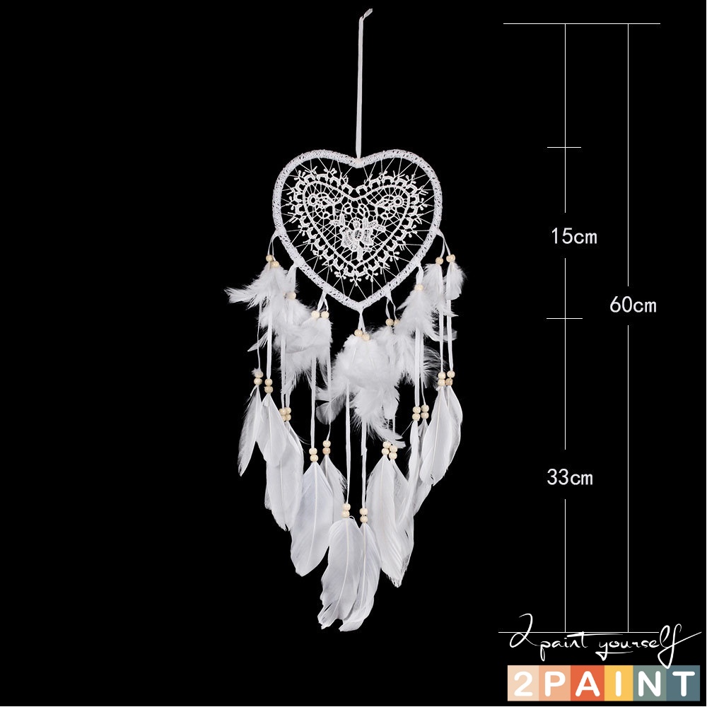 Dreamcatcher lông vũ gắn đèn hình tim, Đèn led trang trí phòng ngủ treo tường 2PAINT