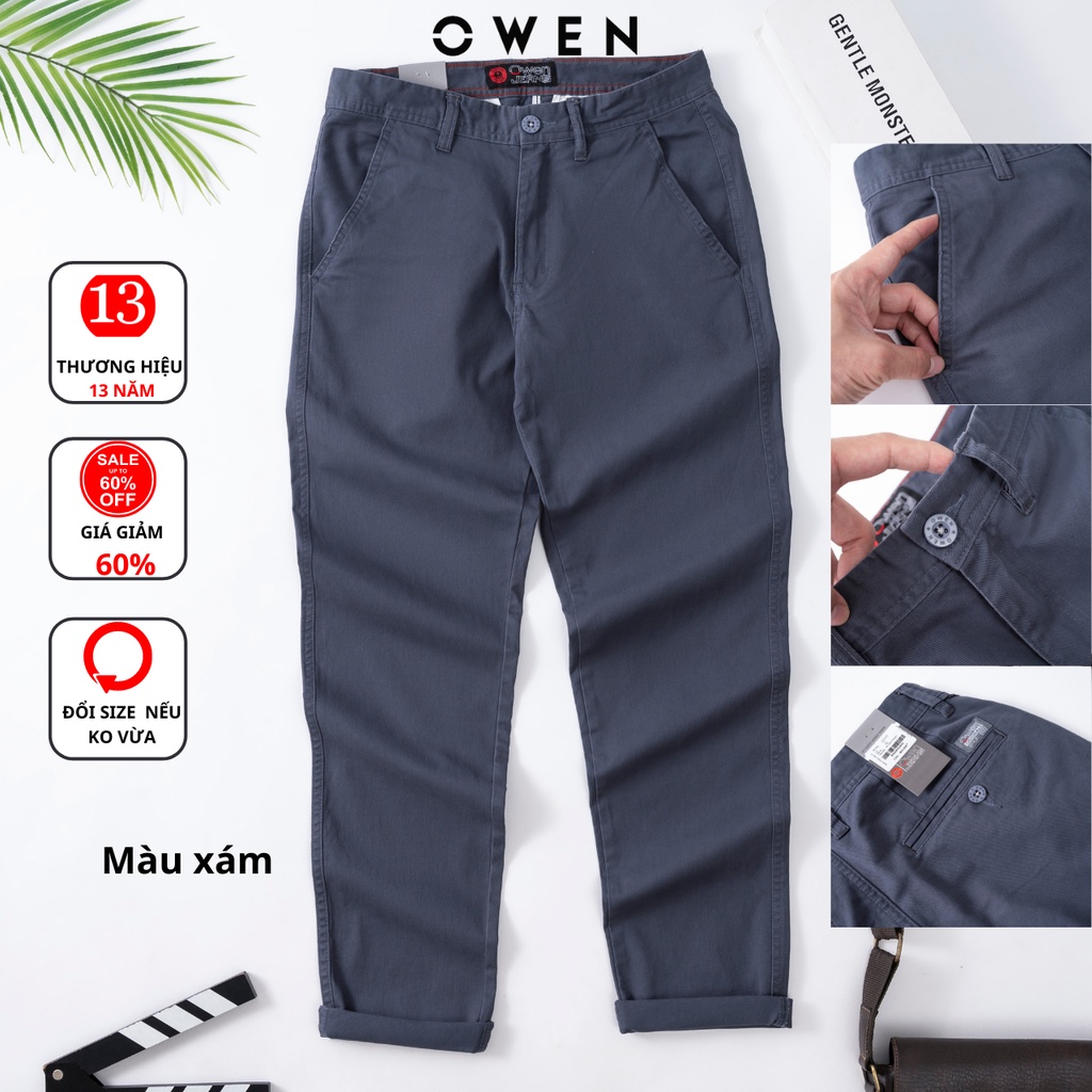 Quần kaki nam OWEN chuẩn hãng màu xám, chất kaki cotton dày dặn, cao cấp, co giãn, form đứng dáng slimfit nhẹ trẻ trung