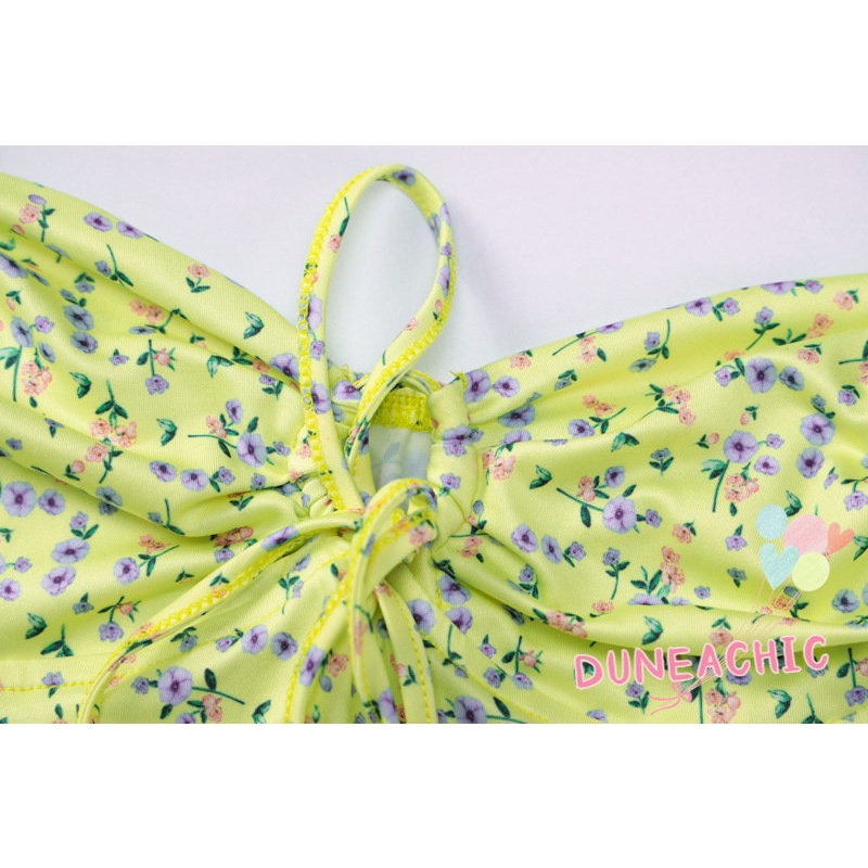 DUNEA Đầm Dài Tay In Hoa Với Thiết Kế Cổ Yếm Xinh Xắn Dành Cho Nữ